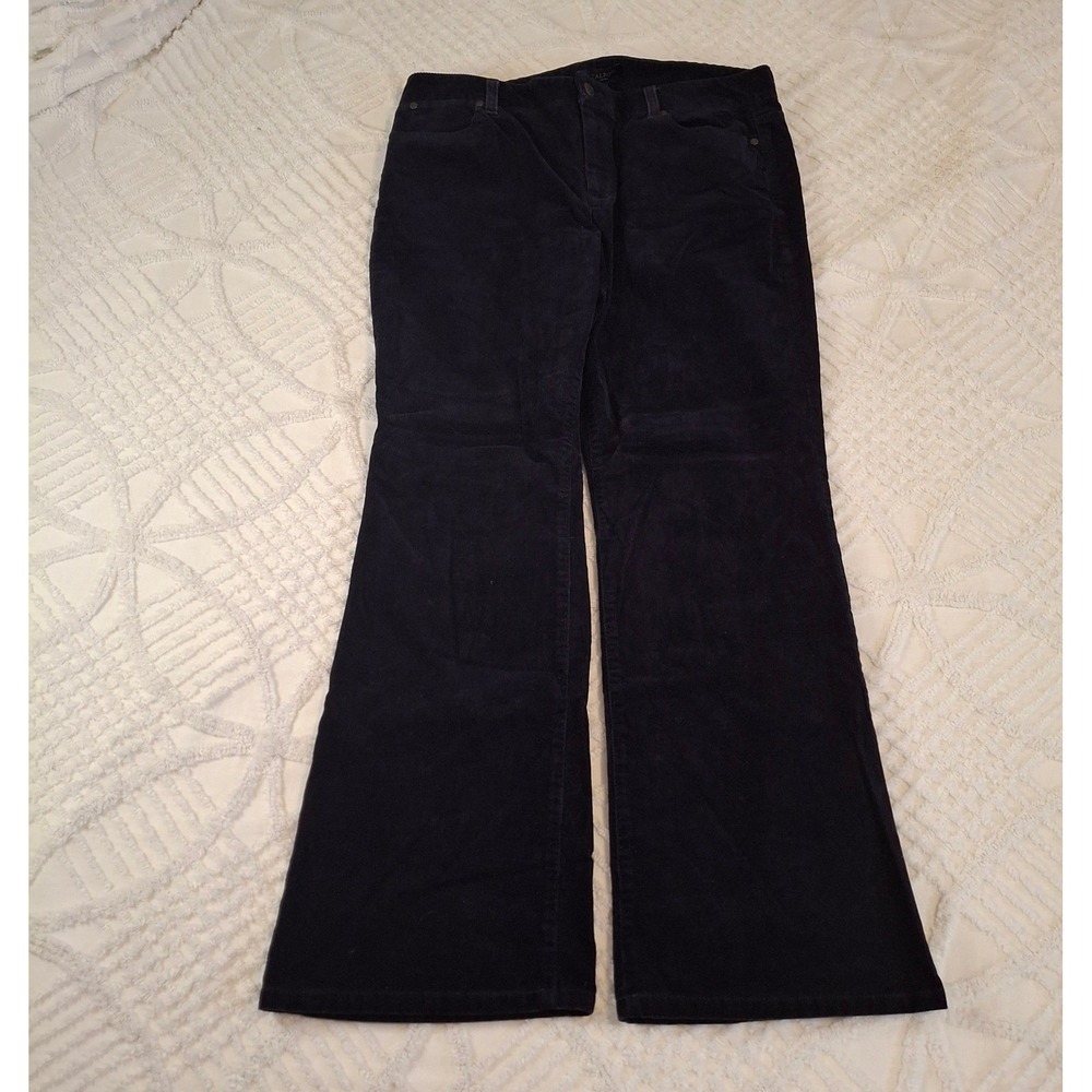 Talbots Womens 14P Corduroy Pants Navy Blue Curvy Fit Bootcut Stretch Petite
